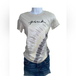 Victoria’s Secret PINK tie dye gray and yellow tee shirt